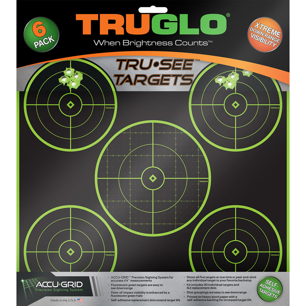 TruGlo TruSee Splatter 5-Bullseye Target Green 12x12 6 pk.