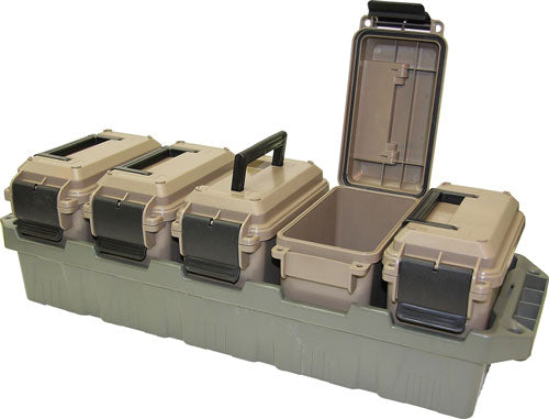 Mtm 5-can Ammo Crate Mini W/5 - Ac15 Mini Ammo Cans Grn/dk Ert