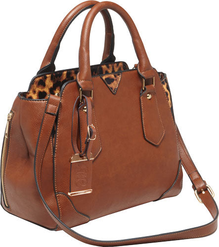 Bulldog Concealed Carry Purse - Satchel Chestnut W/ Leopard Tm